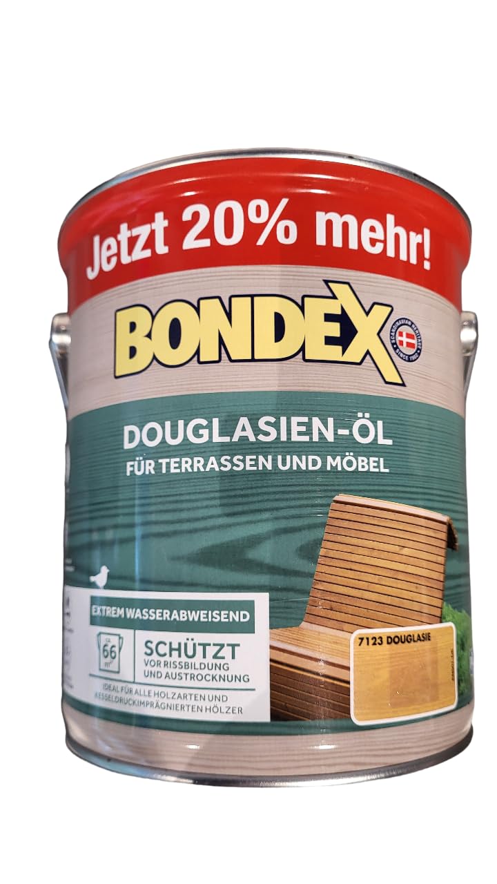 zbs24 Bondex Douglasien Öl 3 Liter, für Terrassendielen und Möbel, exellenter Wetter-und UV-Schutz, Schützt und Pflegt Hölzer im Aussenbereich inkl. 3 teiligem Pinselset