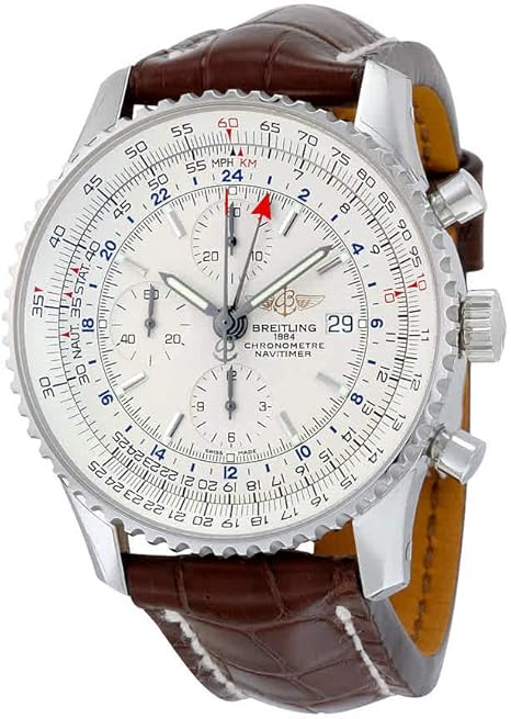 Breitling Navitimer World Chronograph Automatic Silver Dial Brown Leather  Mens Watch A2432212-G571BRCT : Amazon.co.uk: Watches
