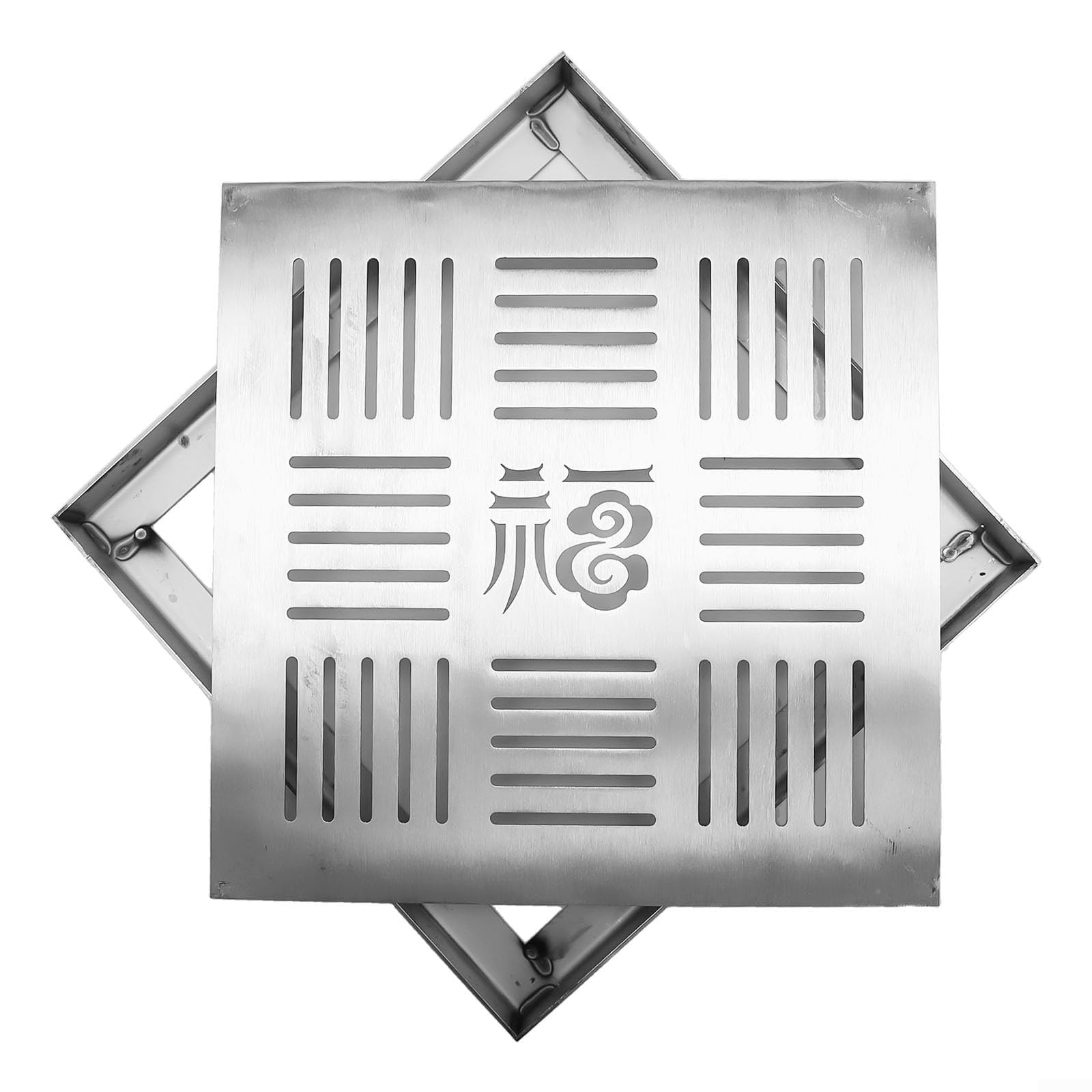 Griglia di scarico in acciaio inox per uso esterno, con fori multipli per un efficiente drenaggio dell'acqua piovana e finitura antiscivolo (300 x 300 x 20 x 2 mm)