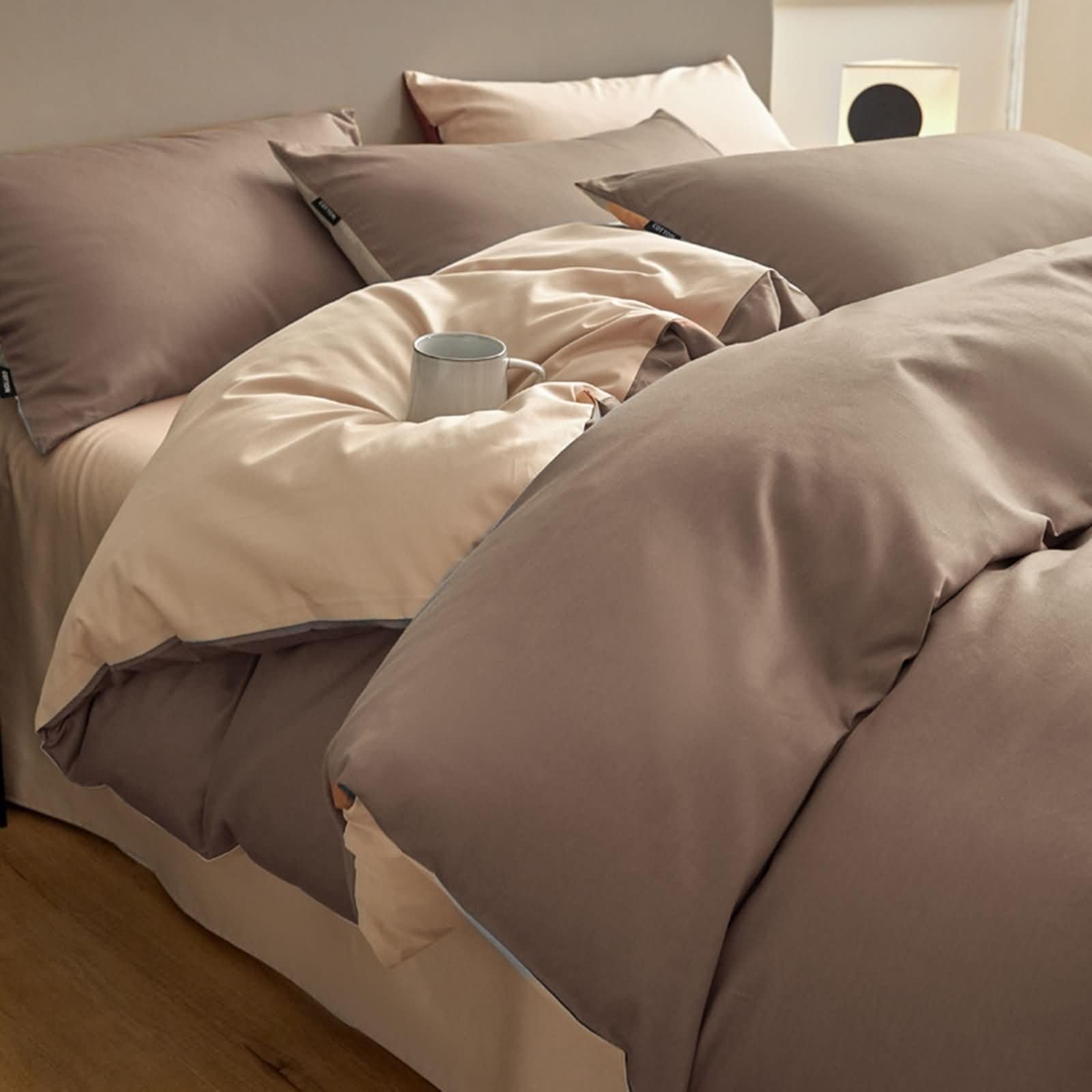 Drap housse 150x200 et housse de couette 200x230 en coton kaki pour en finir avec les draps rêches