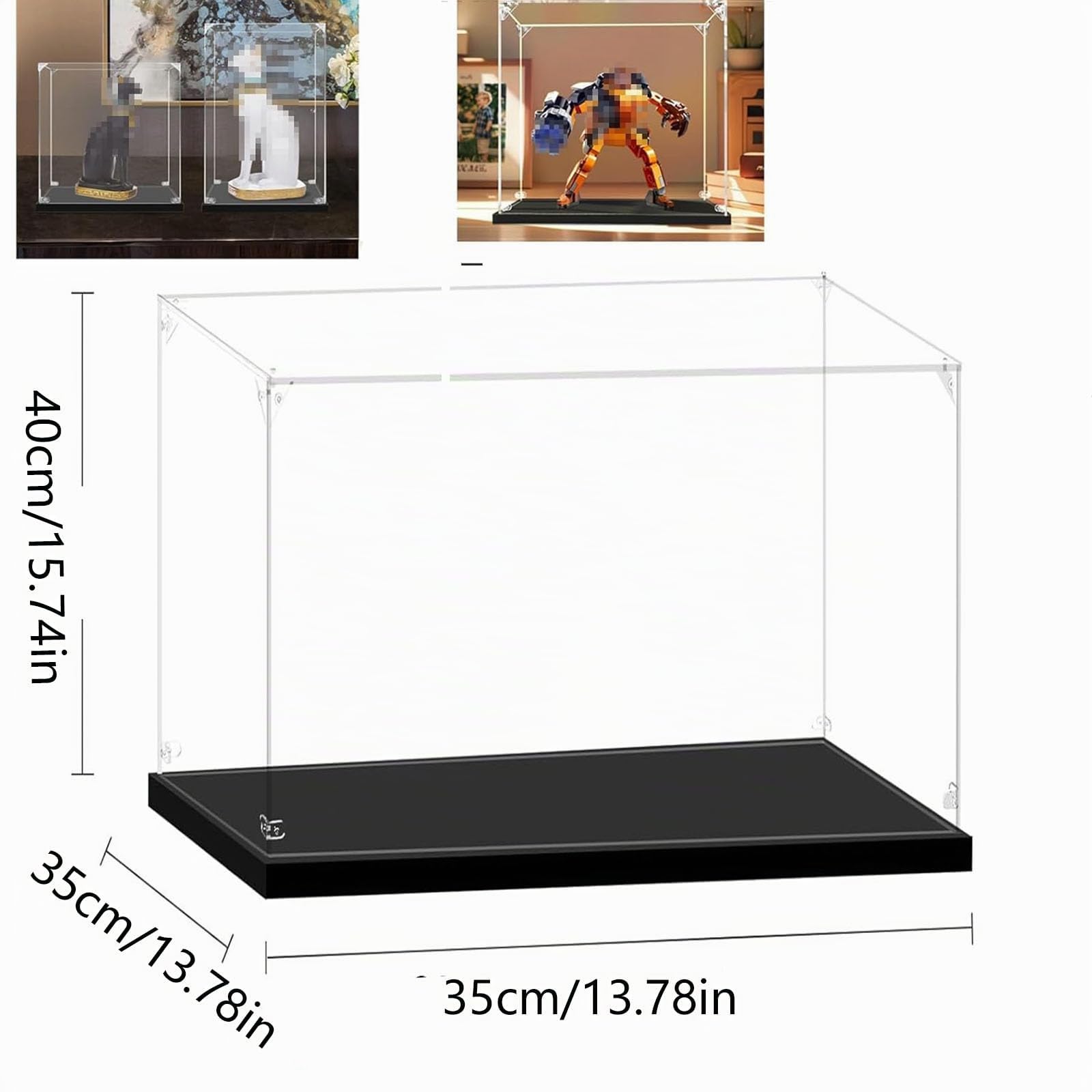 Vitrine en Acrylique Transparente pour Lego Figurines d'action,Vitrine Voiture Miniature pour Moto Figurines Jouets Objets de Collection (Base Noire, 35x35x40CM)