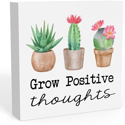 Summer Cactus Decorations For Home Office, Cactus Decor, Succulent Decor, Summer Decor, Succulent Cactus Themed Classroom Decor, Cactus Bathroom Decor, Grow Positive Thoughts Sign 5 X 5 Inches