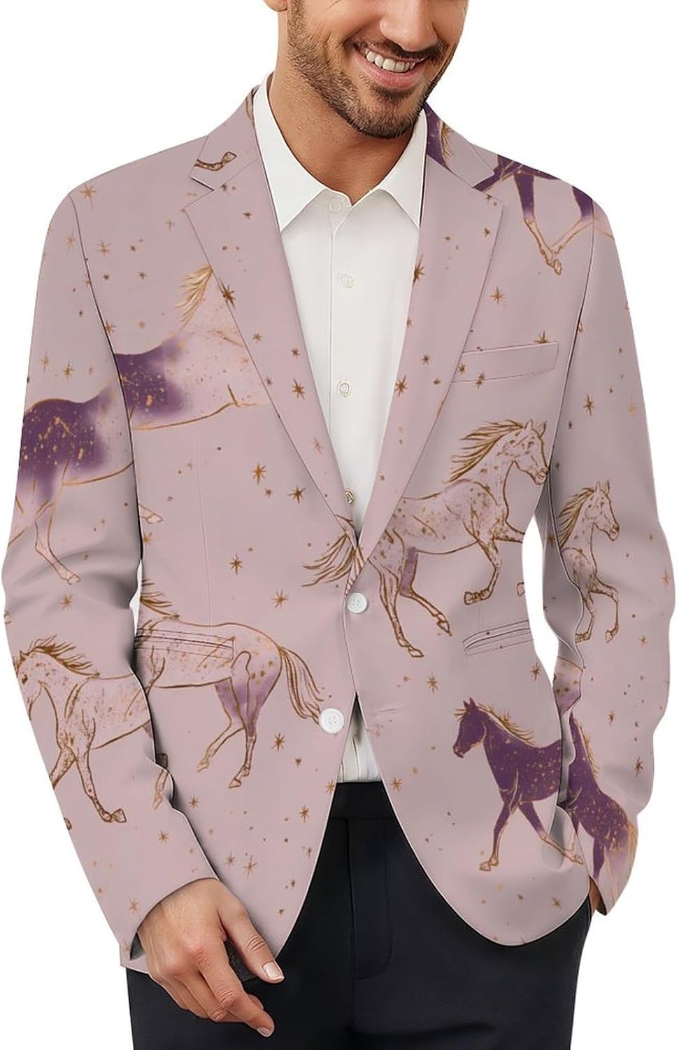 Rose Gold Horse Suits Blazer for Men Buttons Jacket Coat Business 6X-Large