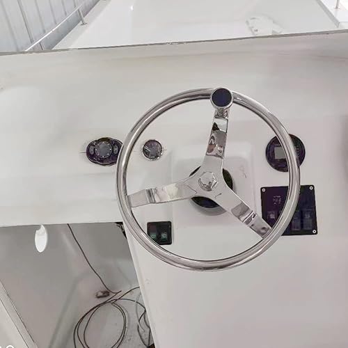 Miniatura 3 de Volante de acero inoxidable para barco, 3 radios 13-1/2" de diámetro con perilla giratoria, con tuerca de 5/8" -18 para Seastar y Verado