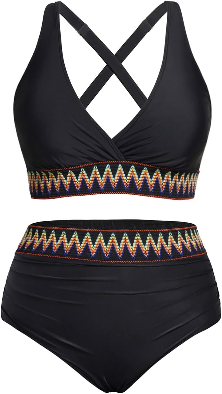 Yonique Women Plus Size Two Piece Swimsuits High Waisted Bikini Set Tummy Control Bathing Suits Ruffle Swimwear