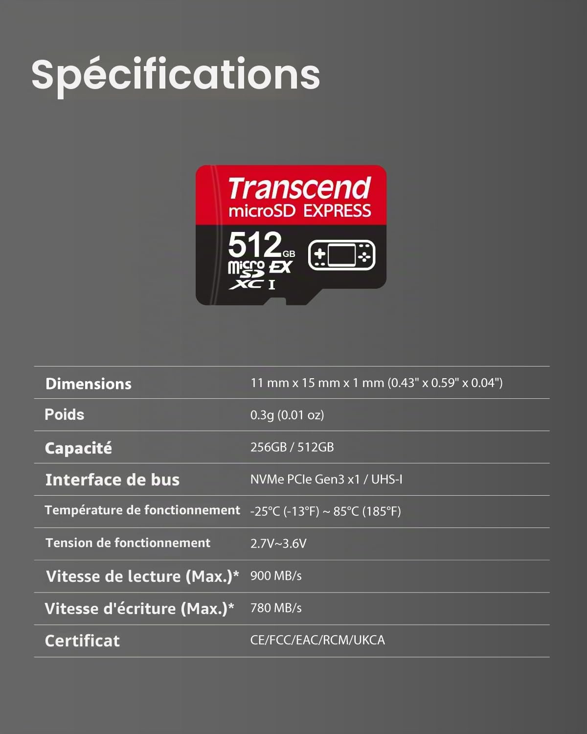 Transcend Carte microSD Express 512 Go, jusqu'à 900 Mo/s, pour appareils Nintendo Switch 2/AR VR, Carte mémoire vidéo 4K 8K UHD pour ROG Ally/Steam Deck/MSI Claw/GoPro/Insta360/DJI/Drone/Camera, A1