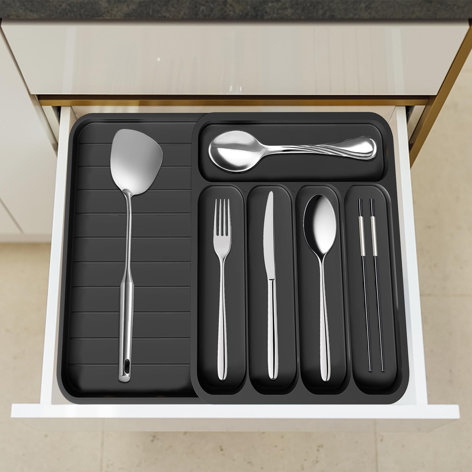 Portaposate Da Cassetto BGIUSQF Espandibile - Organizer Per Cucina, 7 Scomparti, Nero - Foto 8