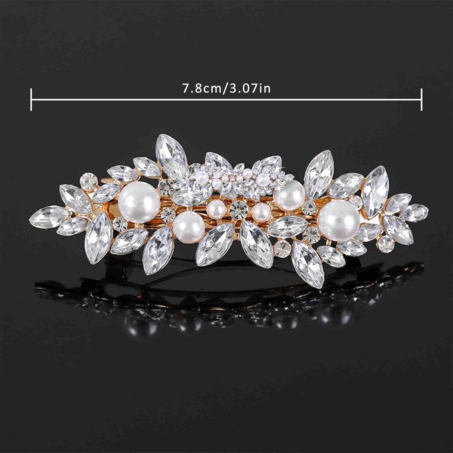 Gold Pearl Hair Clip for Women Pearls Crystal Hair Barrette Wedding Rhinestone Hairclip French Crystal Barrettes Decorative Accessories for Women Headdress (Gold Pearl A) - Image 7