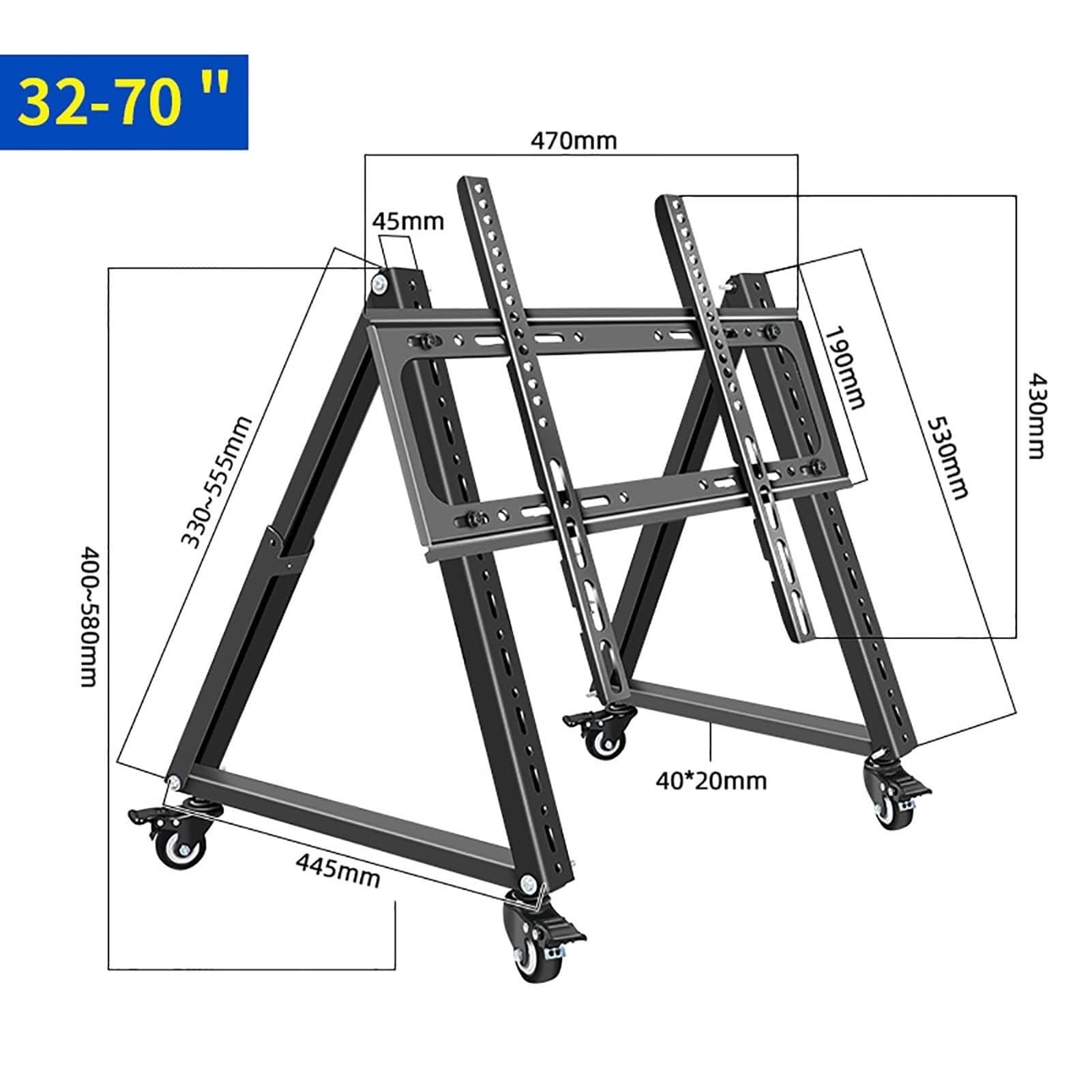 YCQYM Carro para Monitor de Baja alturaSoporte rodante para TV para televisores de 4070 Pulgadas, Soporte inclinable Ajustable y Ruedas de bloqueoSoporte para TV portátil para Uso en el hogar y la