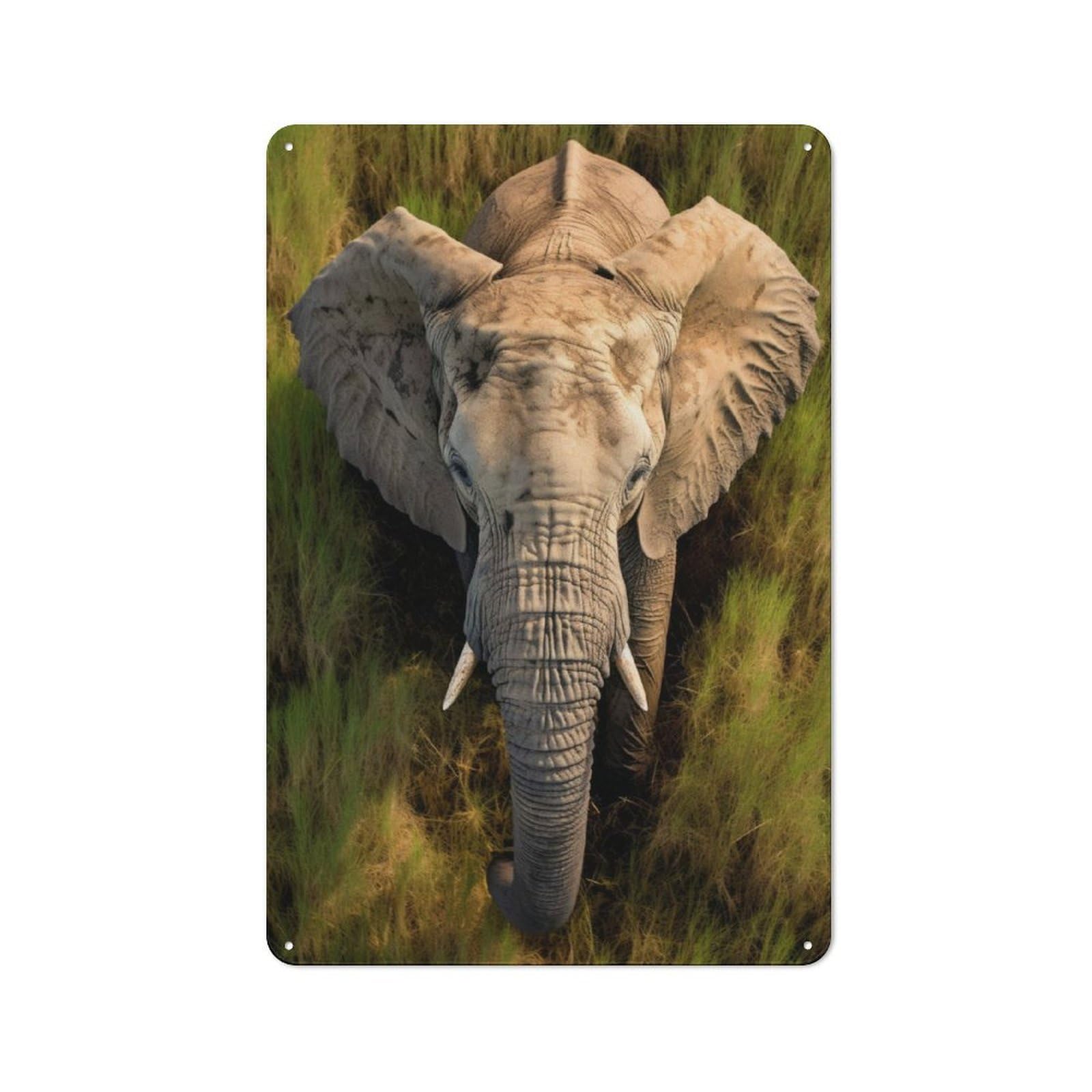 Junmoney Elephant Walking In Grass Rustic Country Metal Sign 30X20cm, Cottage Wall Art For Dining Room, Cafe, Entryway Or Family Room