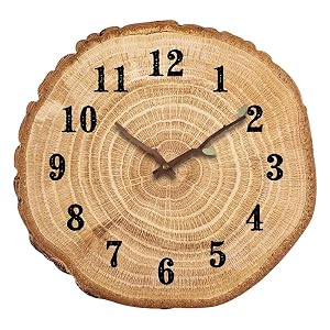 12 Inch Silent Annual Wooden Wall Clock Battery Operated, Brown Wall Clock for Living Room Bedroom Kitchen Home Decor, Annual Ring Design,Non Ticking
