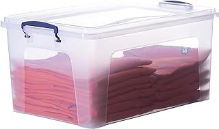 Superio Clear Plastic Storage Bin with Lid, 28 Quart Organizing Container, Latch Box, Stackable Plastic Tote for Household, Garage, School, and Office- Store Shoes, Clothing, Crafts, and Accessories