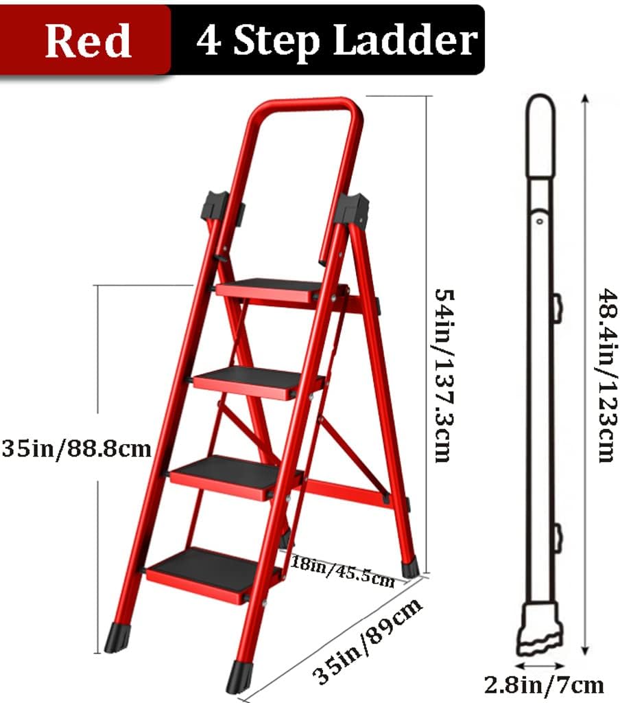Portable Ladder 4 Step Ladder with Handrails Telescoping Ladder Folding Step Stool A-Frame Ladder Multi-Use Home Ladders,White