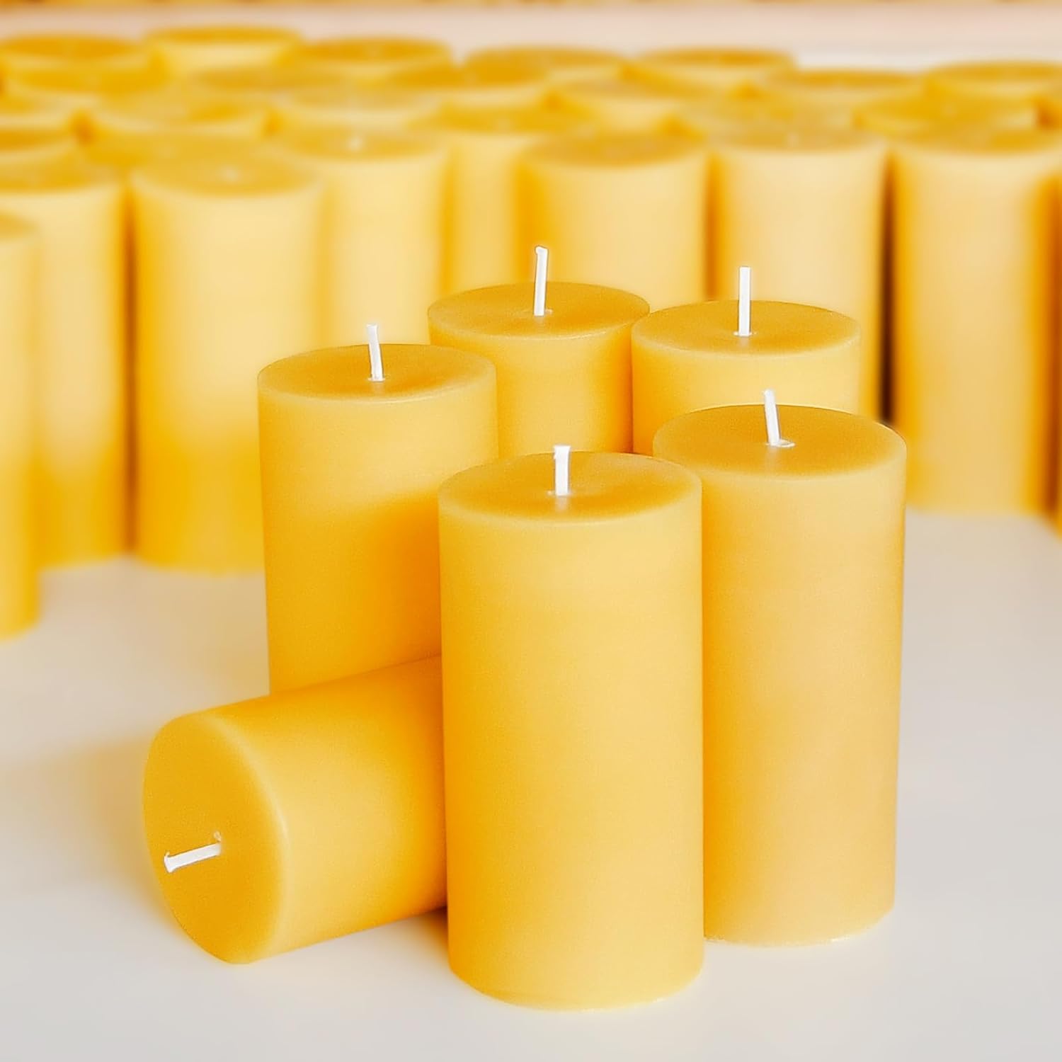 DEYBBY 2 x 4 inch Natural Beeswax Pillar Candles Set of 6, Smokeless Dripless Pure Beeswax Candle with Natural Scent for Room Decoration Prayer Party, Long Lasting Burn Time, Yellow Raw