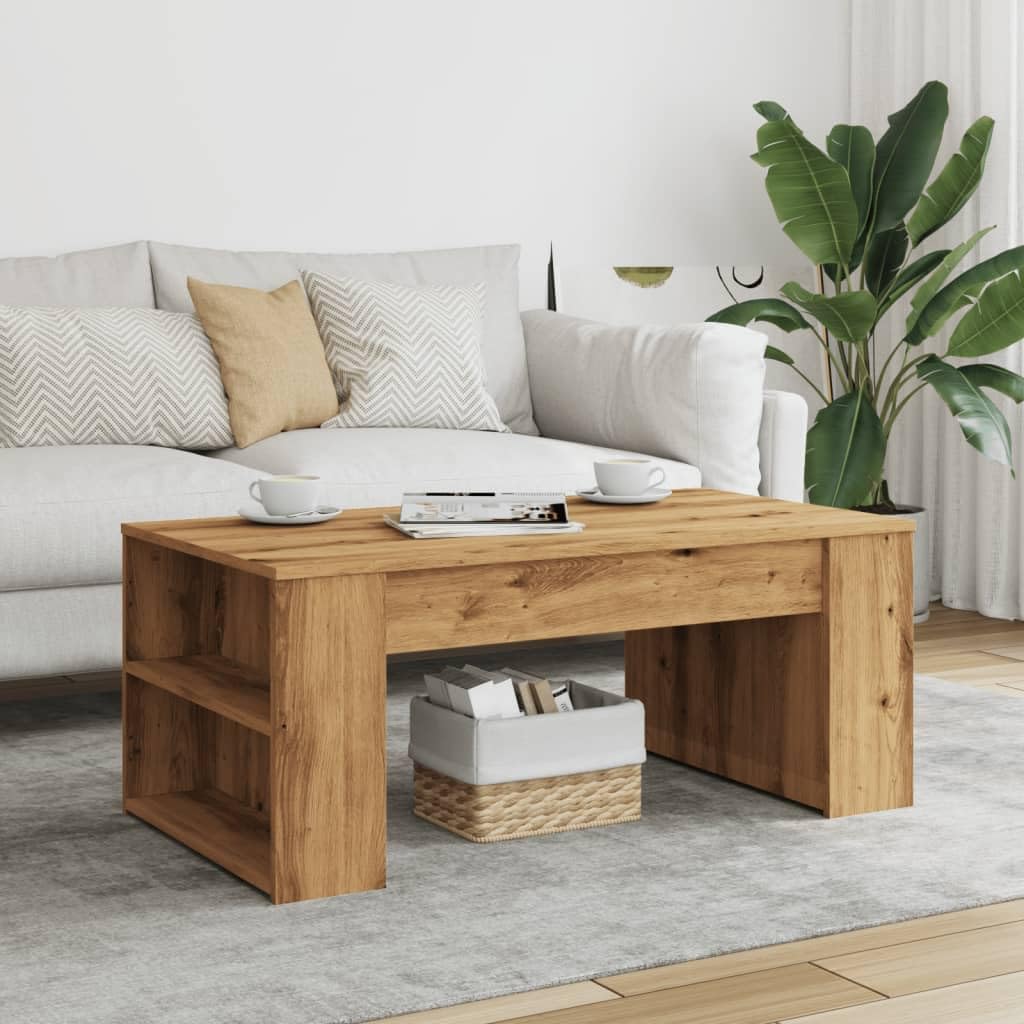 vidaXL mesa de Centro Madera de Roble Ingeniería Artesanal 102x55x42cm, mesita de Sofá, Decorativa, Auxiliar, Salón