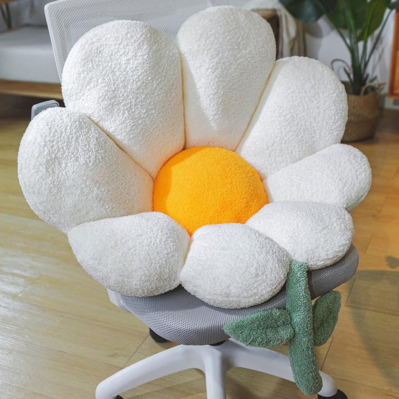LUZBOSE Flower Seat Cushion Decorative Cushion Tatami Mat Sofa Backrest Sofa Seat Cushion Chair Cushion Backrest Suitable for Indoor and Outdoor Use(60 * 62cm, White)