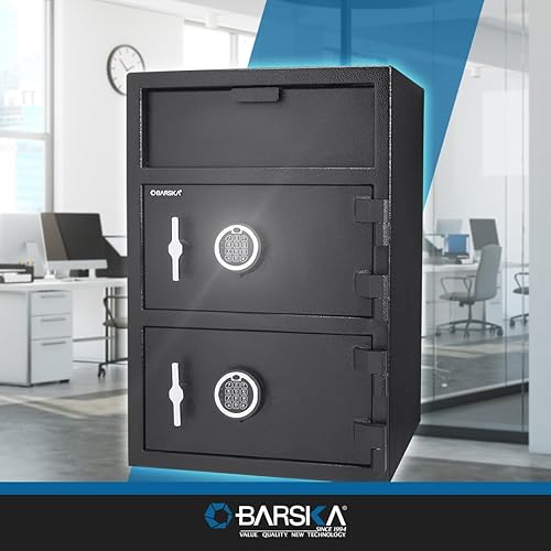 Miniatura 7 de Barsaka - Caja fuerte de acero para depósito de puerta doble con cierre electrónico dual para carga frontal