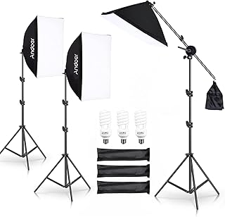 Soft Boxes Lighting Kit, Andoer Studio Photography Light Kit Softbox Lighting Set with 45W LED Light Bulb 2M Light Stand Boom Arm for Studio Portrait Product Photo Video Live Broadcast