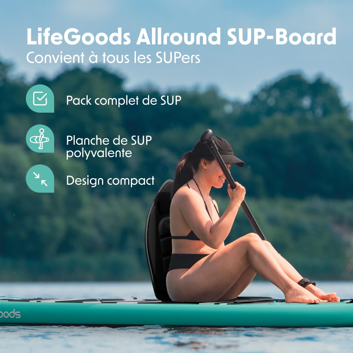 LifeGoods Paddle Gonflable Adulte - Stand Up Paddle Board - Set Complet - Pagaie Réglable - Pompe Incluse - Max. 150KG - 320x81x15cm