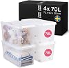 SmartStore - 4x Plastic Storage Box with Lid Classic 70L 72x40x38cm |Plastic Storage Drawers with Lid|Food-Safe Material|Kitchen & Organisation|Durable Container for Home & Office|
