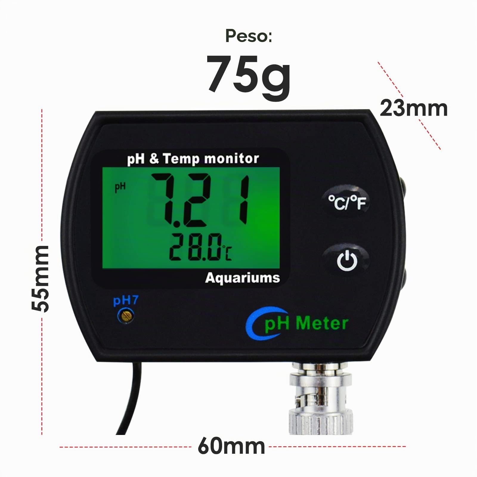 2 en 1 Combo pH & Temperatura Metro Agua Calidad Ensayador Reemplazable BNC pH Electrodo para Acuarios Hidroponia Tanques Acuicultura Laboratorio