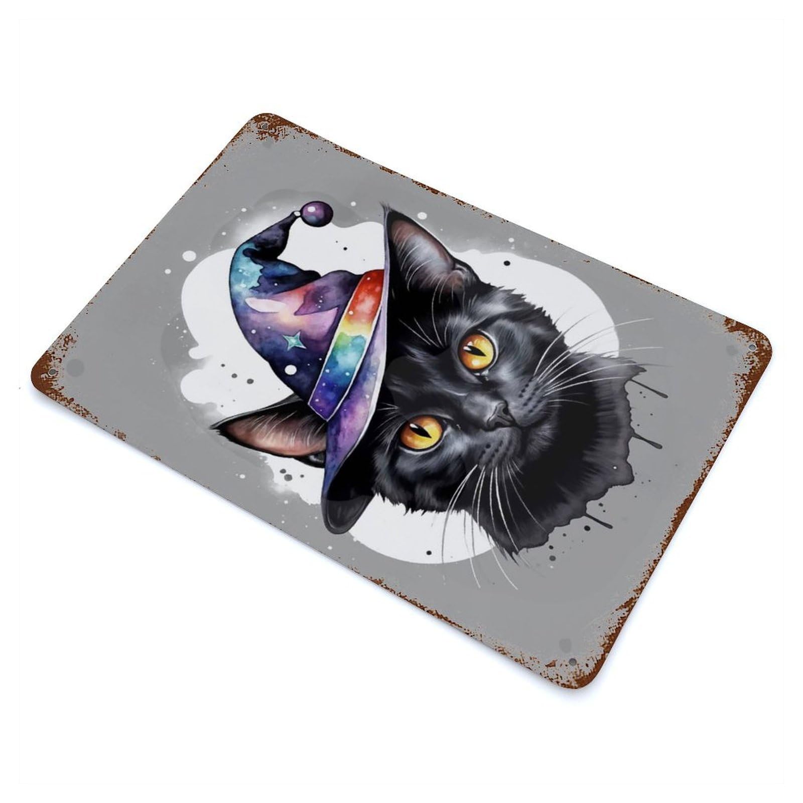 Black Cat Wizard Rusty Metal Tin Sign 11.8"x7.9", for Shed, Workshop And Garage Wall Decor, Novelty Wall Decor
