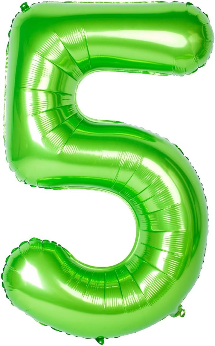 Green 5 Balloons 40 Inch Green Large Numbers 0-9 Birthday Party Decorations Helium Foil Mylar Big Number Balloon Digital (Number Balloon 5)