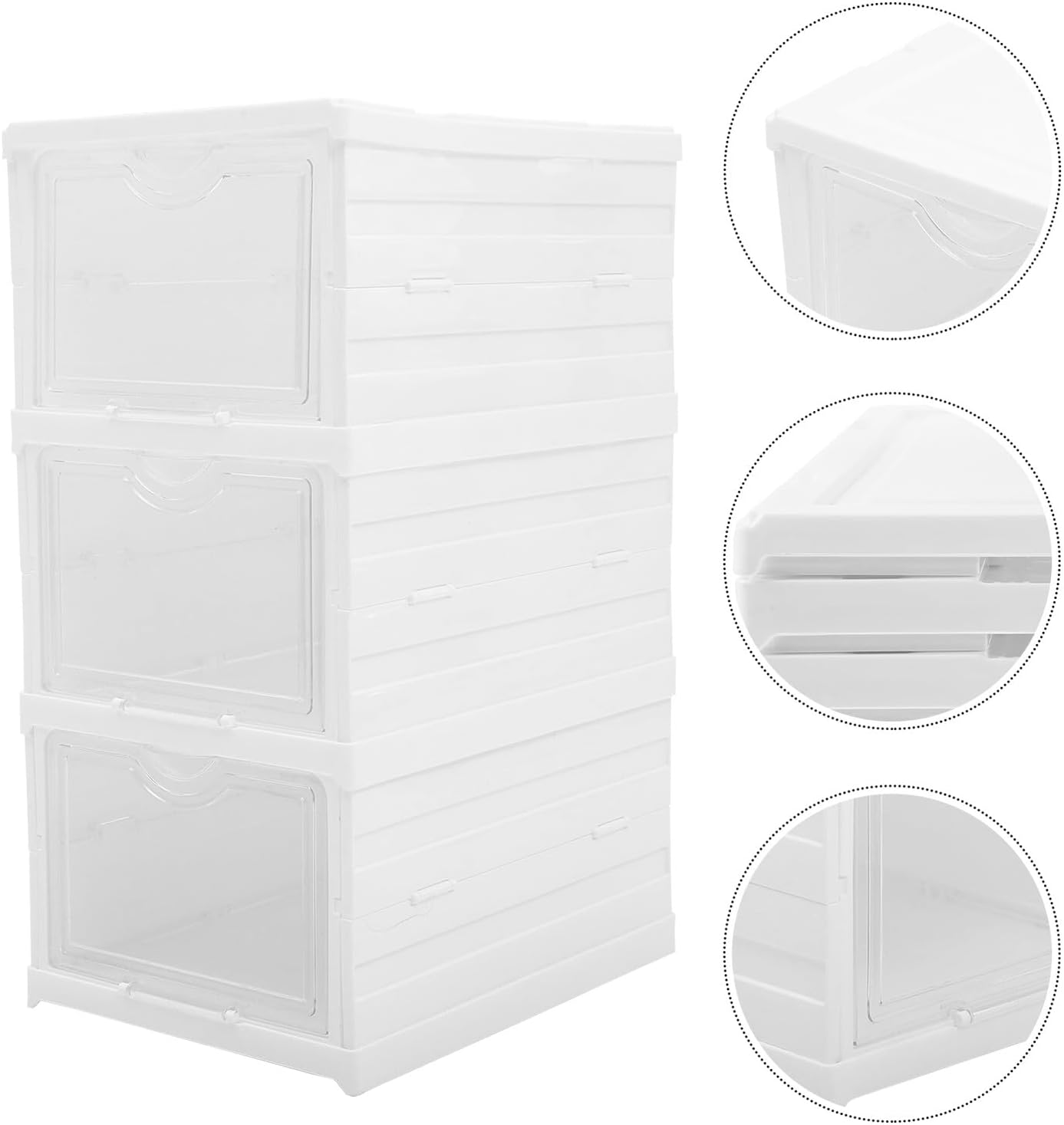 HOMSFOU Stackable Shoe Storage Box with Lid Foldable 3-layer Shoe Organizer for Closet and Sneaker Storage for Home Use