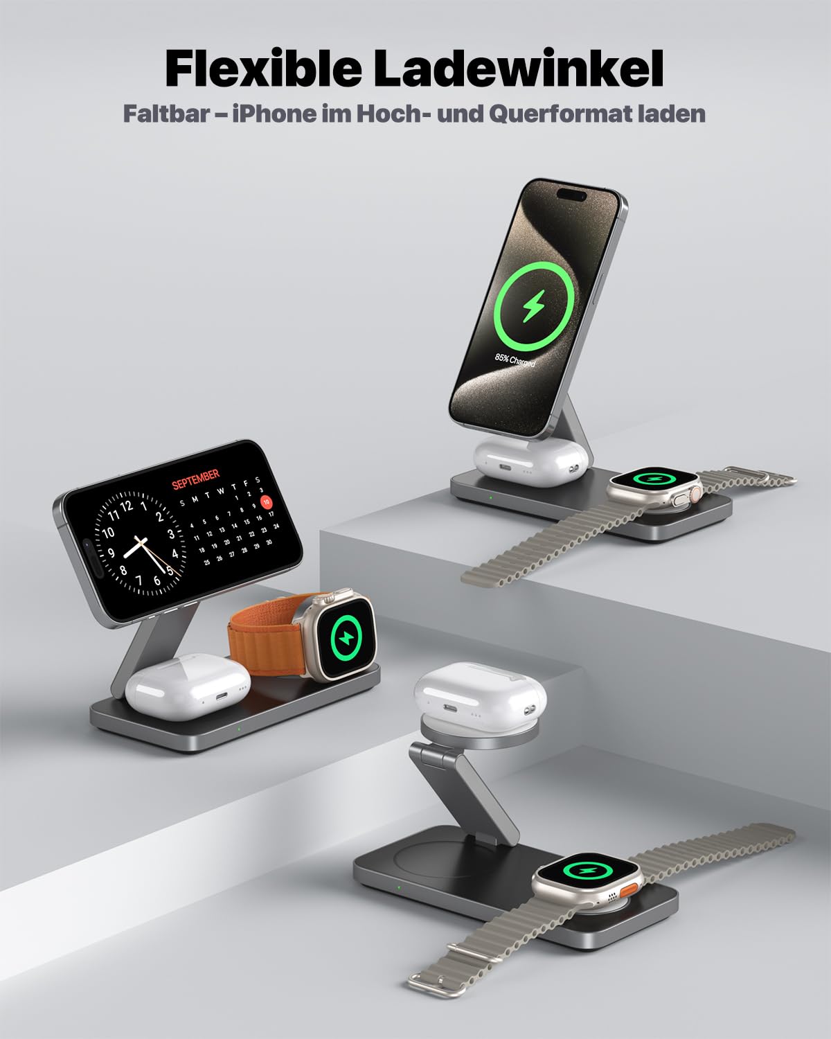 3 in 1 Ladestation mit Qi2.2 25W, Ladestation Apple Watch und iPhone Kompatibel mit Magsafe Ladestation Wireless Charger Für iPhone 17/16/15/14/13/12, AirPods, Apple Watch, mit 35W Adapter