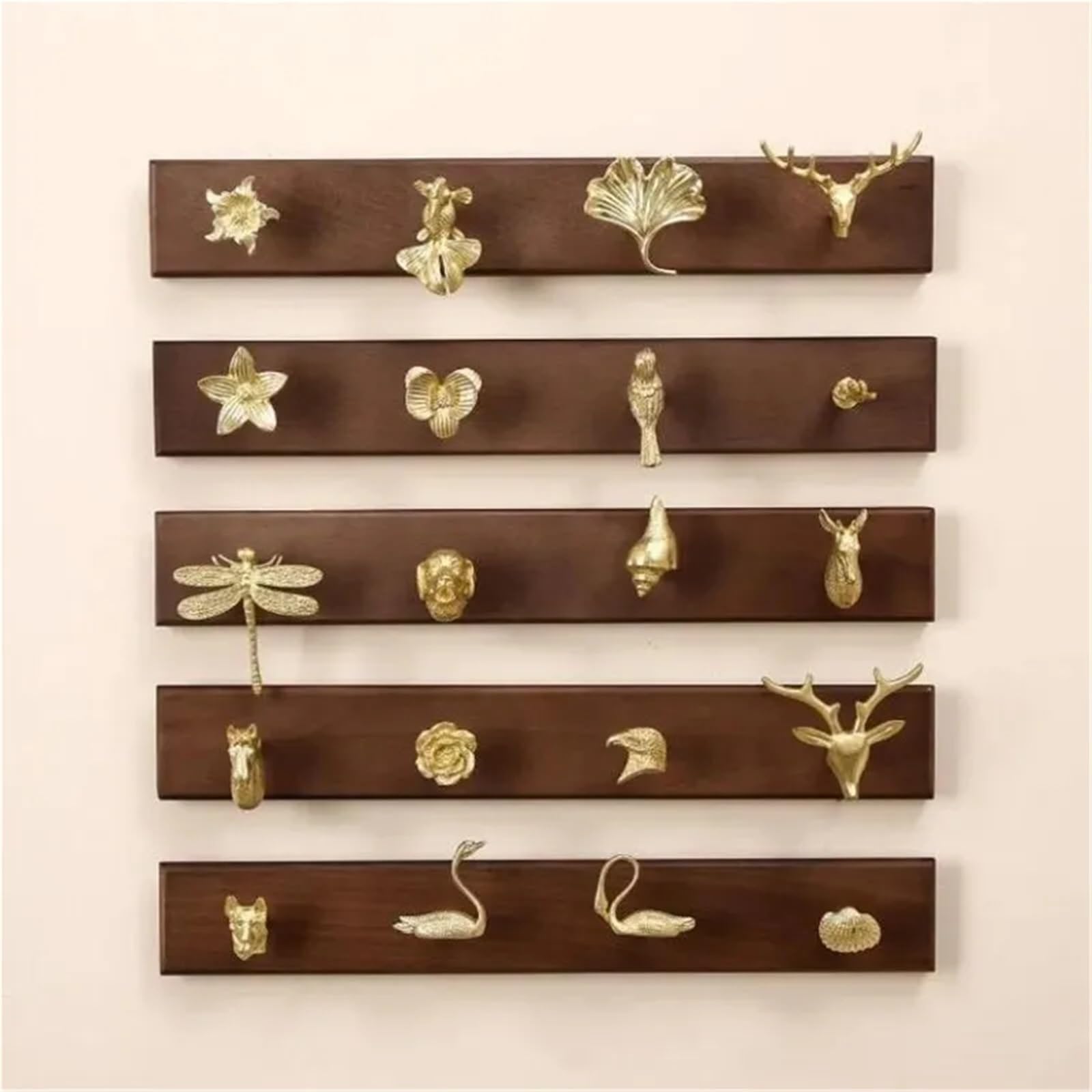Gancho de latón Gancho de Fila Montaje en Pared, combinación Animales latón, Gancho Toalla for baño, Ropa, Abrigos, Accesorios Dorados for Sala Estar y Cocina(Size3)