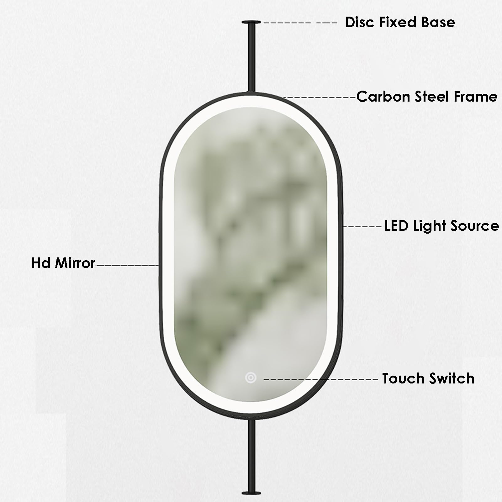 Owalne, wiszące lustro łazienkowe z oświetleniem LED, idealne do makijażu i golenia, 3 regulowane kolory, do dekoracji hoteli i mieszkań, złota, 60 x 100 cm