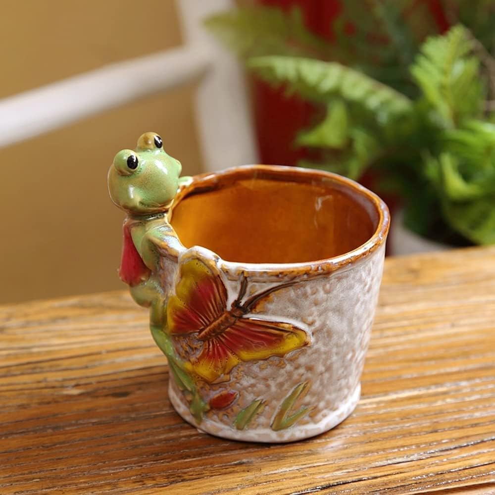 Mini Ceramic Frog Statue Succulent Plants Plastic Ceramic Pot Fake Plants for Bathroom House Home Decor Faux Decorations Arrangement