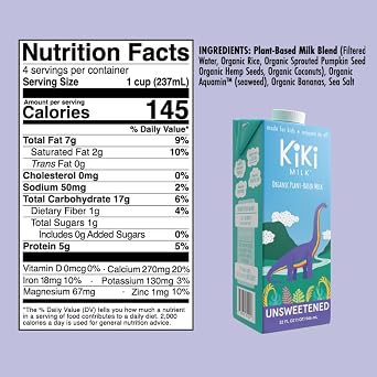 Kiki Milk Plant Based Milk - The Sample Kit (32 Fl Oz of Each) - Chocolate Milk + Unsweetened + Organic Original - Calcium & Magnesium Source - Gluten, Gum, GMO, Dairy, Soy & Glyphosate Free - Shelf Stable