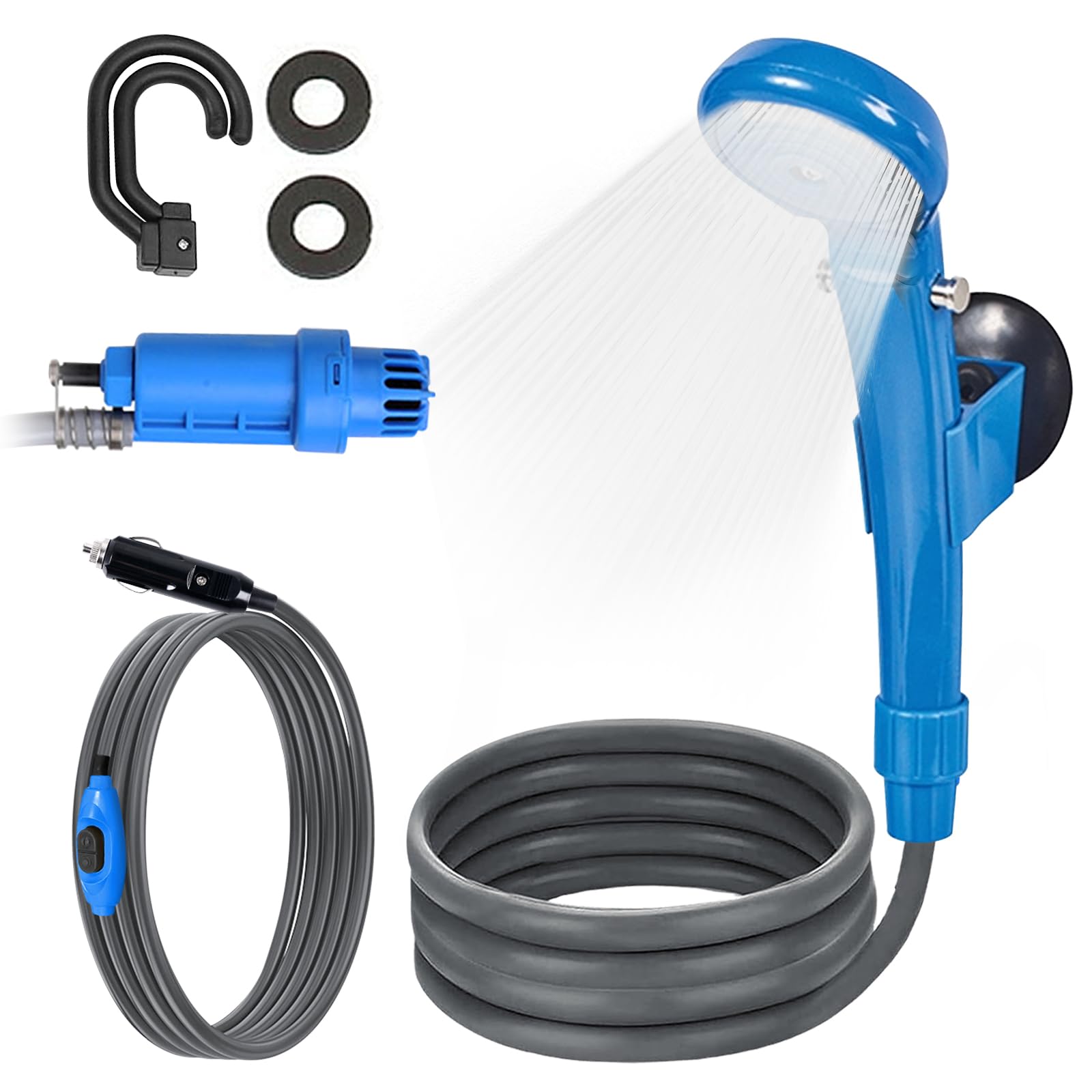 PORFOYO Doccia da Campeggio con Pompa, Doccia da Campeggio Portatile con Pompa 12V, Doccia da Campeggio con Batteria, Doccia da Campeggio 12V Autodoccia, Doccia per Campeggio, per Campeggio