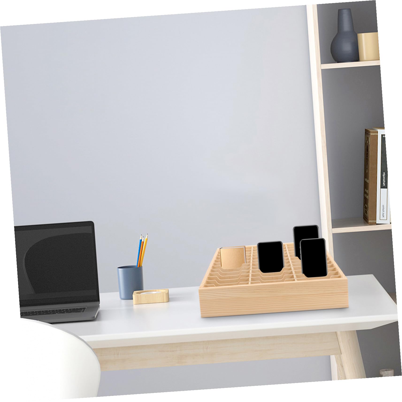 SOLUSTRE Caja Almacenamiento Teléfono Móvil de Madera con Múltiples Compartimentos Organizador de Escritorio Versátil para Oficina y Hogar Diseño Pulido y Resistente para Llaves y Objetos