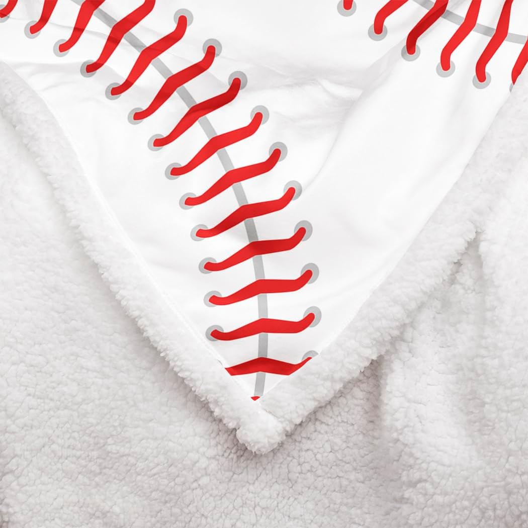 YISUEMEI Baseball Texture Sherpa Blanket, Soft and Plush Classic Sports Theme Fleece Throw Blanket for Adults Men Boys, 60x80 Inches