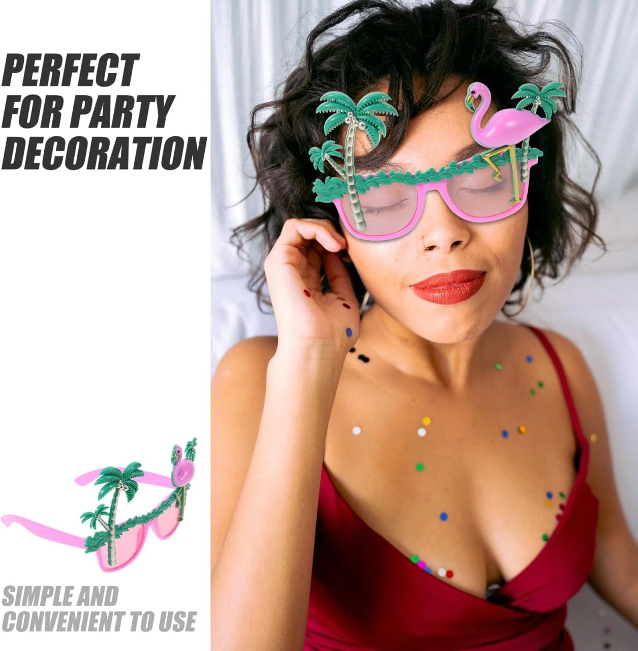 BESTOYARD 2 Pcs Flamingo Sunglasses, Coconut Tree Eyeglasses, Hawaiian Eyewear Props, Summer Photo Booth Accessories
