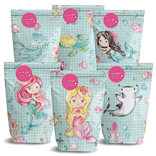 Papierdrachen 12 bolsas de regalo impresas para cumpleaños – tema de sirena – obsequios...
