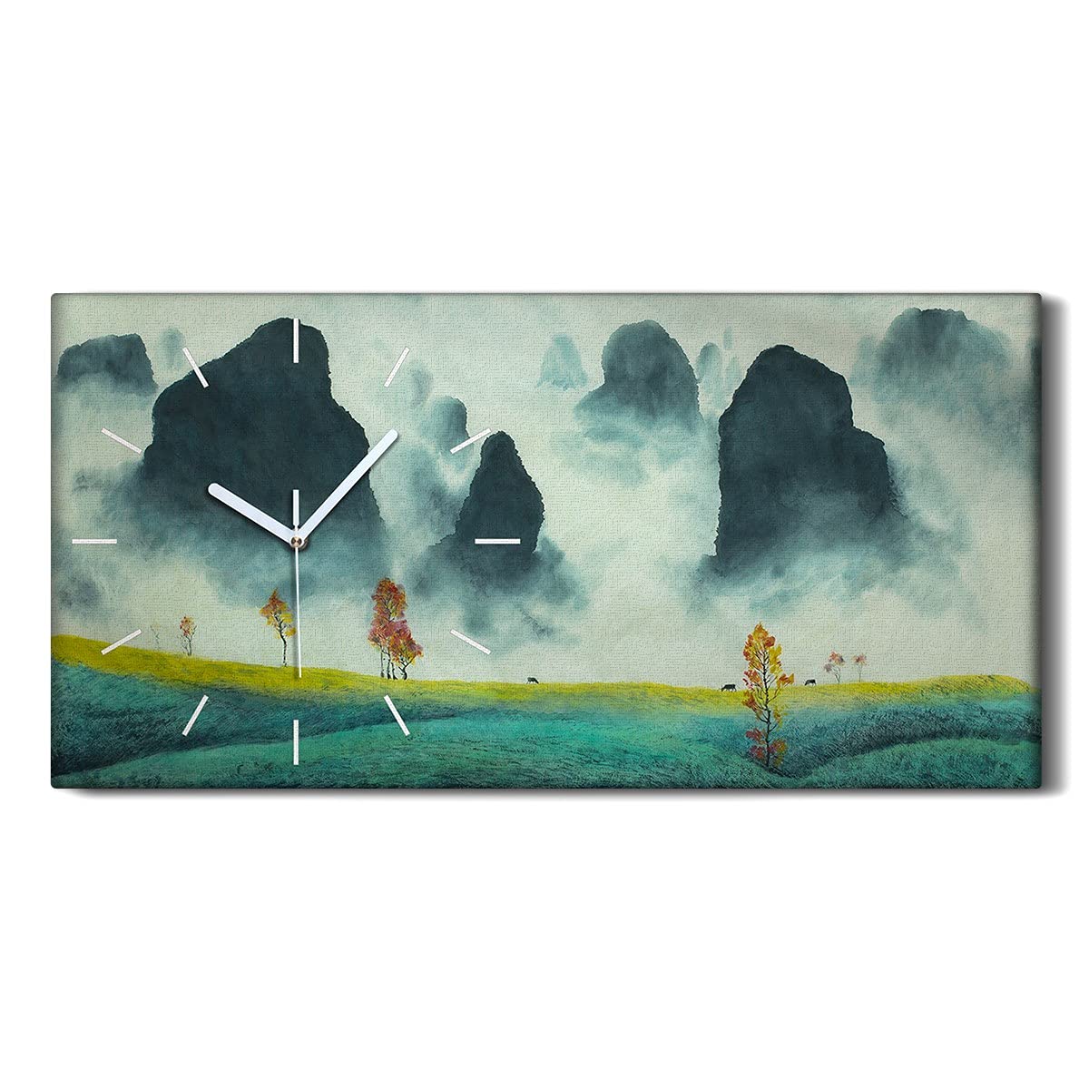 Horloge sur Toile Paysage de Montagne Chinois 60x30cm Image Art Moderne Salon