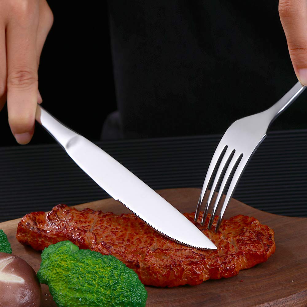 Meisha Juego de cuchillos de cena, acero inoxidable, acabado espejo, cubiertos plateados, ideal para el hogar y restaurante