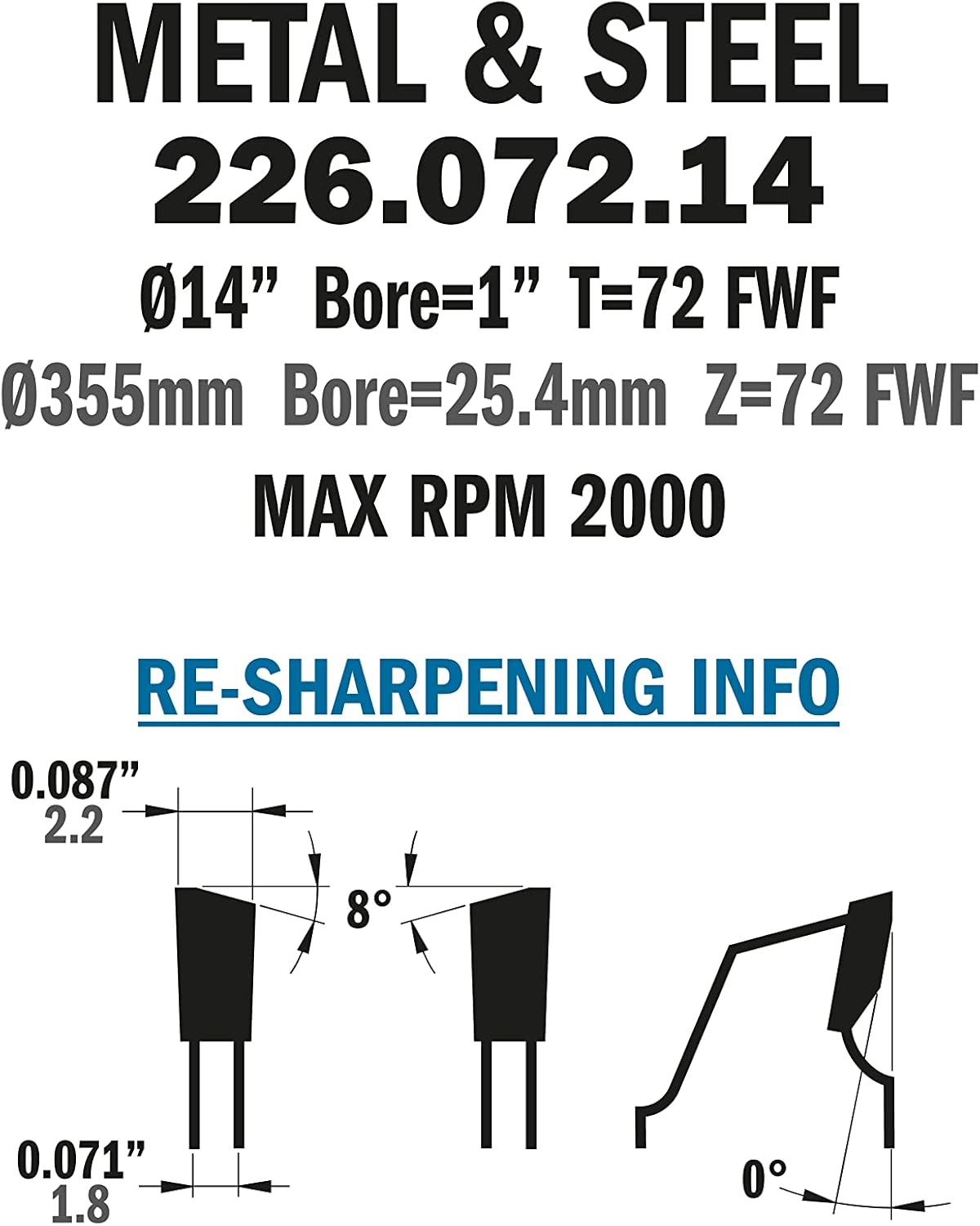 CMT 226.072.14 Industrial Dry Cut Steel Saw Blade, 14-Inch x 72 Teeth, 5° FWF with 5/8-Inch Bore