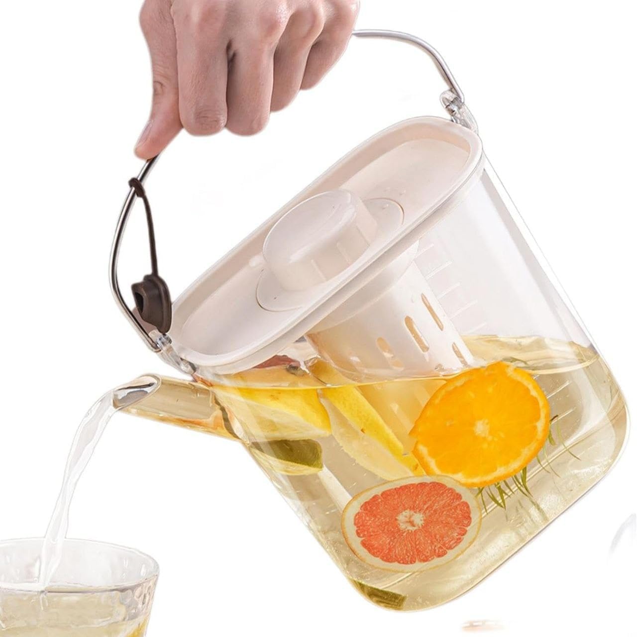 Drink Container with Filter | Transparent Drink Dispenser | Beverage Dispensers for Fridge/Bar/Party & Daily Use | Milk/Juice/Tea Containers with Lids (Pack of 1,Multicolor)