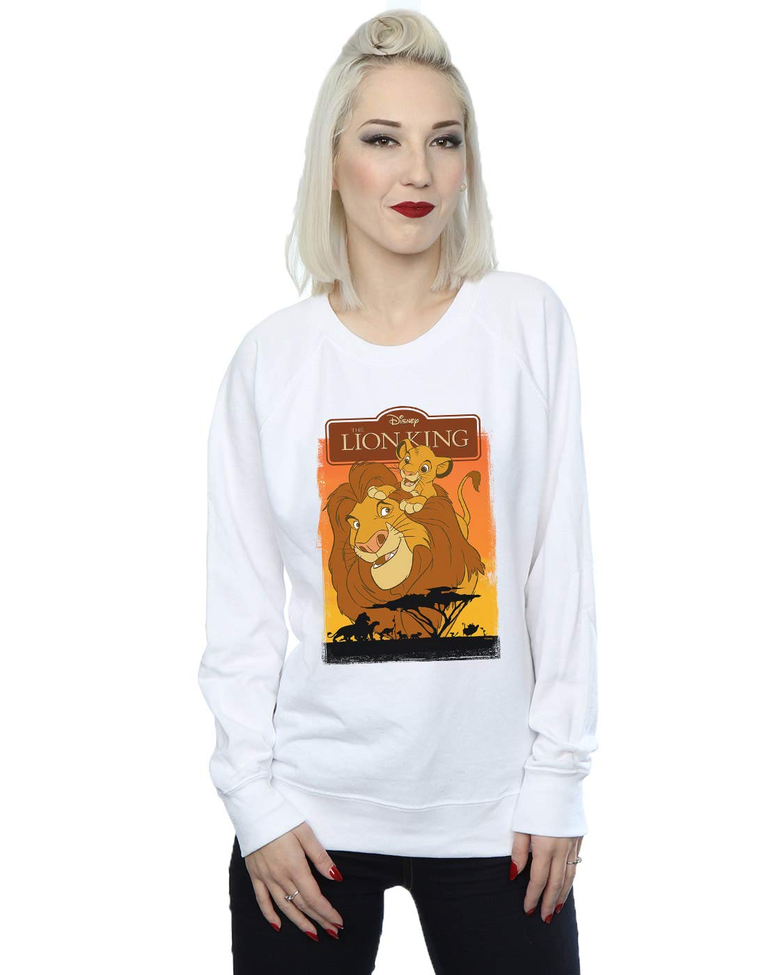 Disney Women's The Lion King Simba And Mufasa Sweatshirt White Large