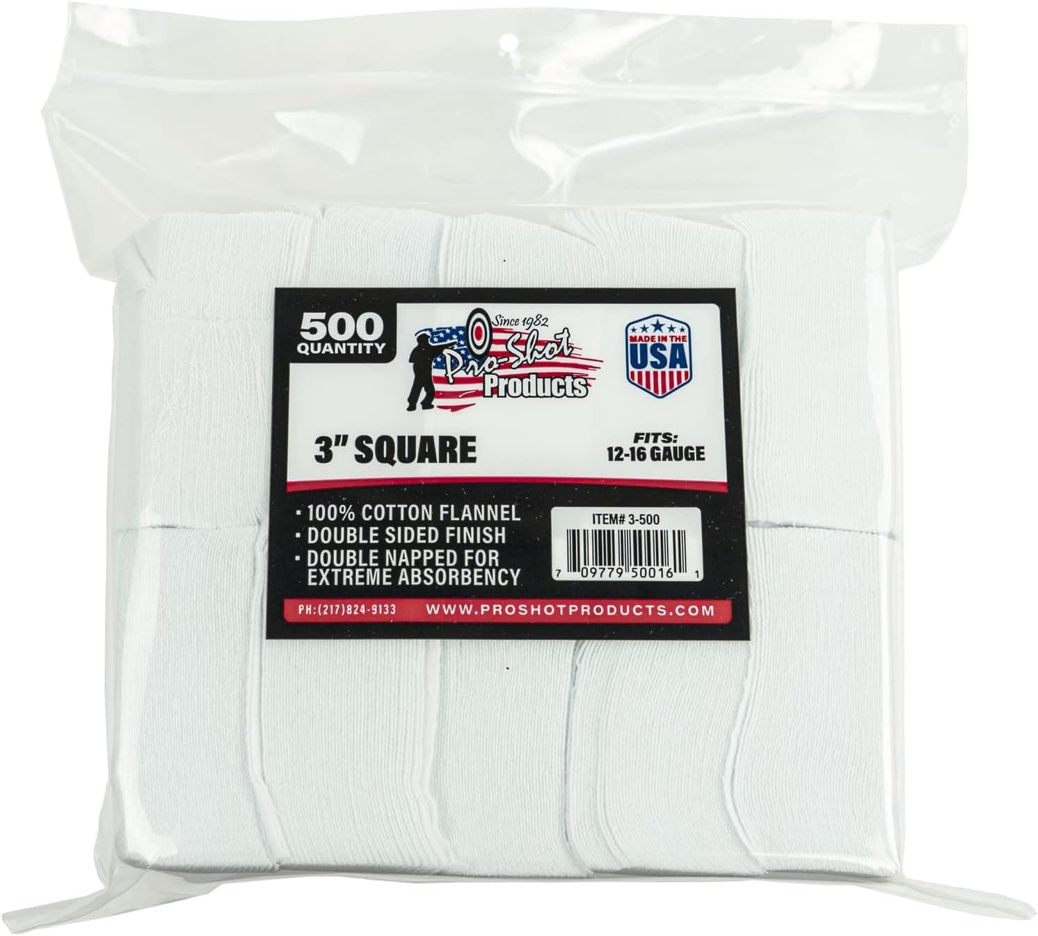 Pro-Shot Premium Gun Cleaning Patches – 100% Cotton Flannel, Superior Weave Technology, Double-Napped for Maximum Absorbency – Lint-Free, Solvent Ready, Caliber Fits - Made in USA