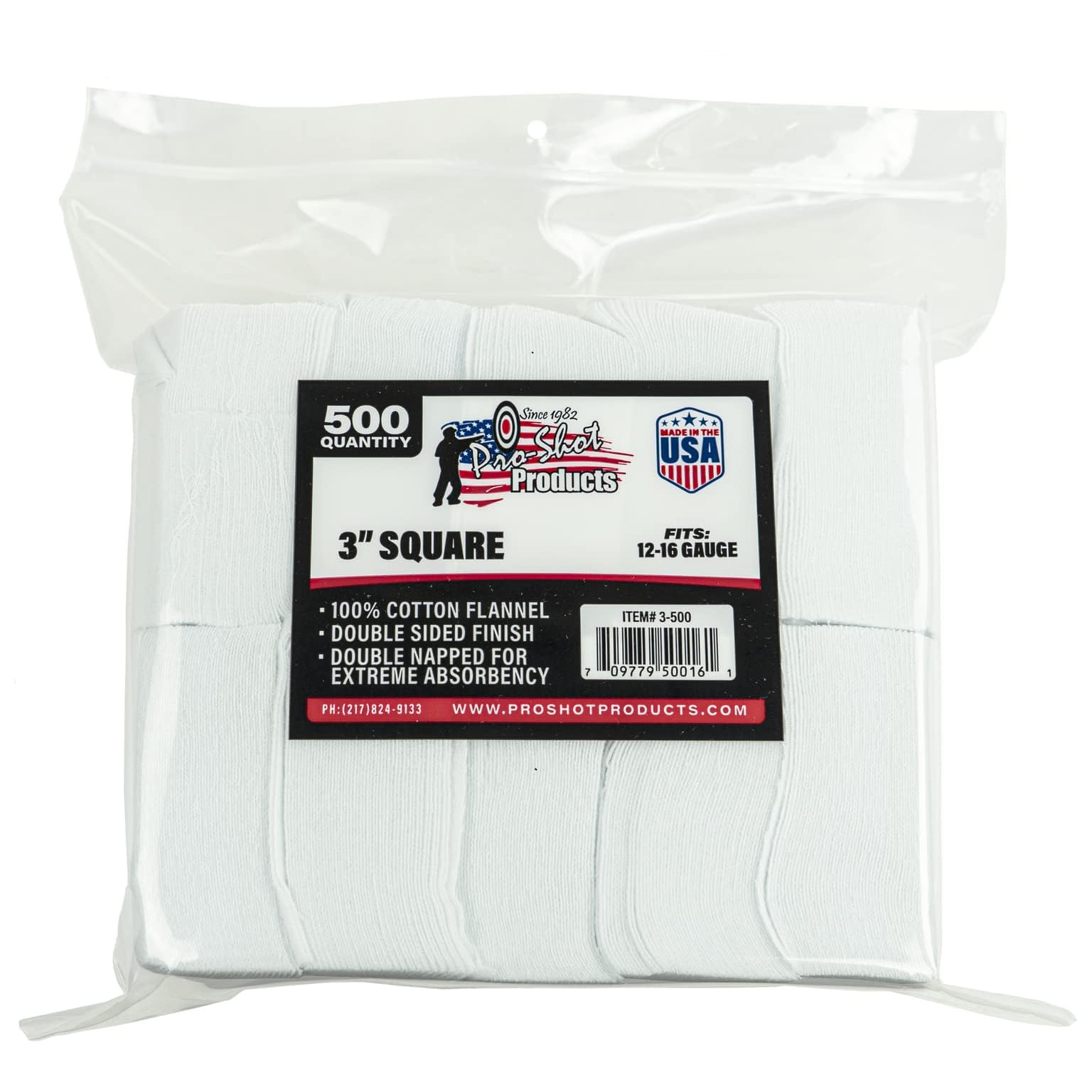 Pro-Shot Premium Gun Cleaning Patches – 100% Cotton Flannel, Superior Weave Technology, Double-Napped for Maximum Absorbency – Lint-Free, Solvent Ready, Caliber Fits - Made in USA