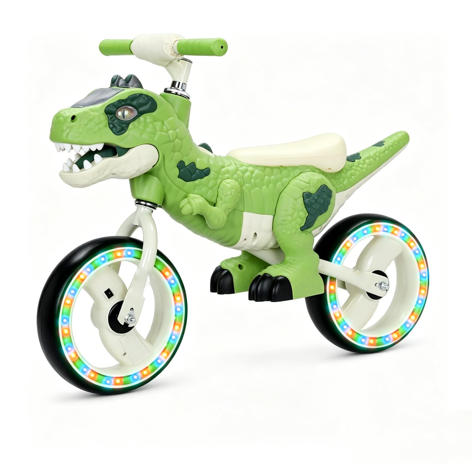 Dinosaur Balance Bike, No Pedal Walking Training Bike with Lights&music, Dinosaur Ride on Toy for Boys Girls (green,8-inch-Light music)