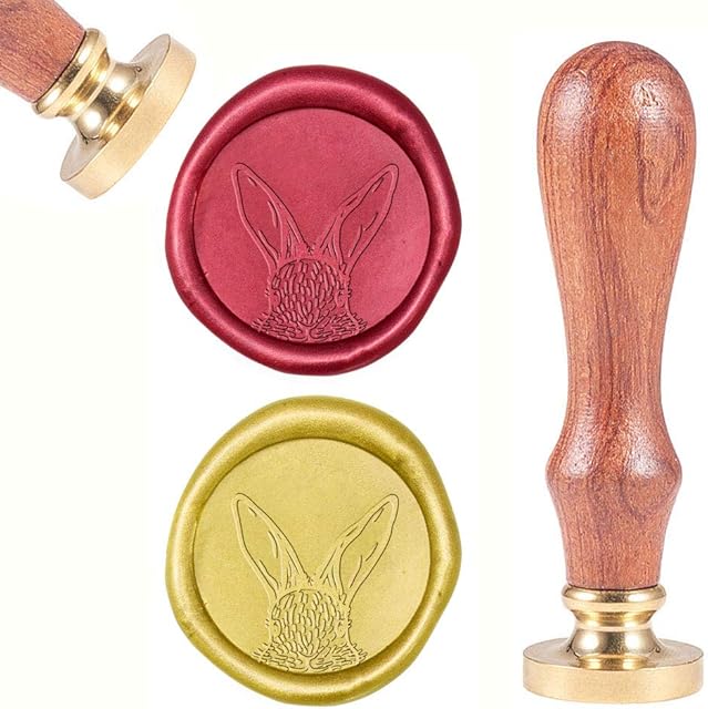 CRASPIRE Sealing Wax Stamp Rabbit, Wax Seal Stamp 25mm Removable Sealing Brass Stamp Head Wood Handle for Wedding Invitations Gift Packing Cards Letters Envelopes Wine Packages