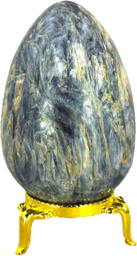 Kyanite Stone Healing Egg 70mm x 46mm Reiki Activated Lapidary with Stand