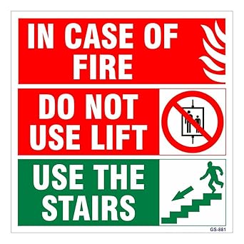 SignageShop Glow In Dark In Case Of Fire Do Not Use Lift Sign