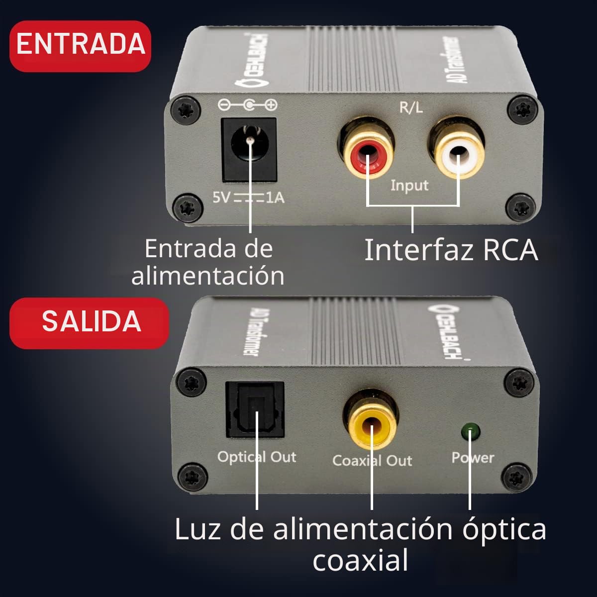 OEHLBACH AD Transformer - Convertidor de señal de audio estéreo analógico a digital (RCA RCA a coaxial RCA SPDIF Toslink – 24 bits, 96 kHz), metal